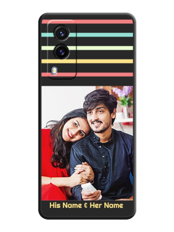 Custom Color Stripes with Photo and Text on Photo on Space Black Soft Matte Mobile Case - Vivo V21E 5G