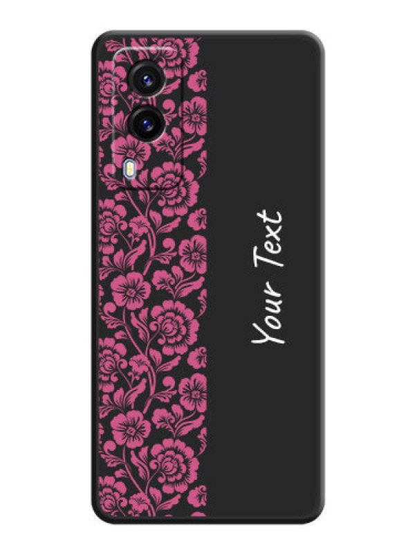 Custom Pink Floral Pattern Design With Custom Text On Space Black Personalized Soft Matte Phone Covers -Vivo V21E 5G