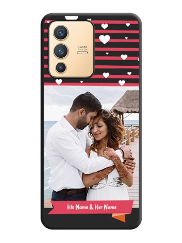 Custom White Color Love Symbols with Pink Lines Pattern on Space Black Custom Soft Matte Phone Cases - Vivo V23 5G
