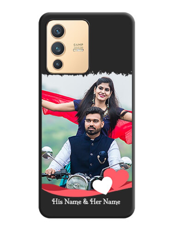 Custom Pin Color Love Shaped Ribbon Design with Text on Space Black Custom Soft Matte Phone Back Cover - Vivo V23 5G