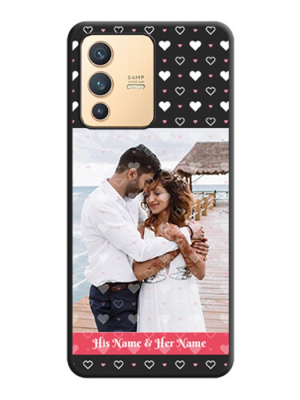 Custom White Color Love Symbols with Text Design on Photo on Space Black Soft Matte Phone Cover - Vivo V23 5G