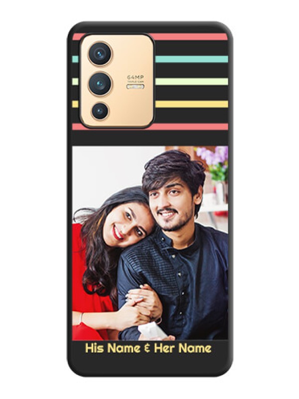 Custom Color Stripes with Photo and Text on Photo on Space Black Soft Matte Mobile Case - Vivo V23 5G