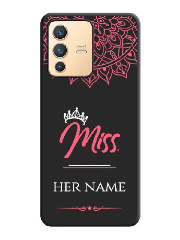 Custom Mrs Name with Floral Design on Space Black Personalized Soft Matte Phone Covers - Vivo V23 5G