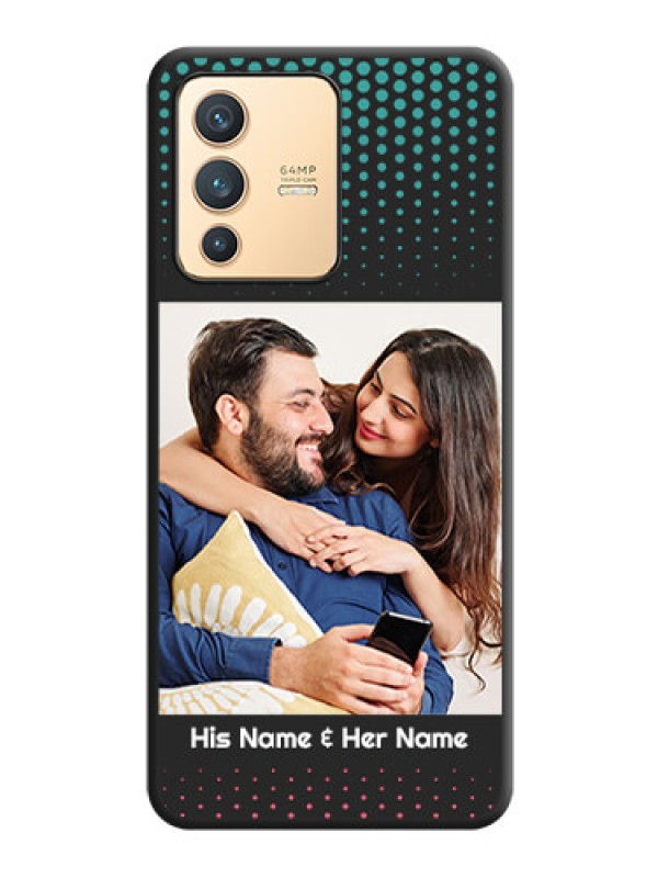 Custom Faded Dots with Grunge Photo Frame and Text on Space Black Custom Soft Matte Phone Cases - Vivo V23 5G