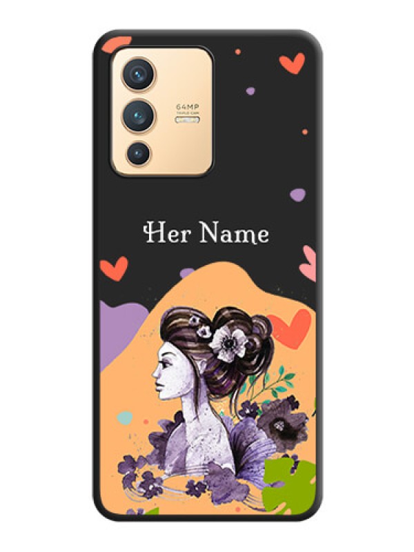 Custom Namecase For Her With Fancy Lady Image On Space Black Personalized Soft Matte Phone Covers -Vivo V23 5G