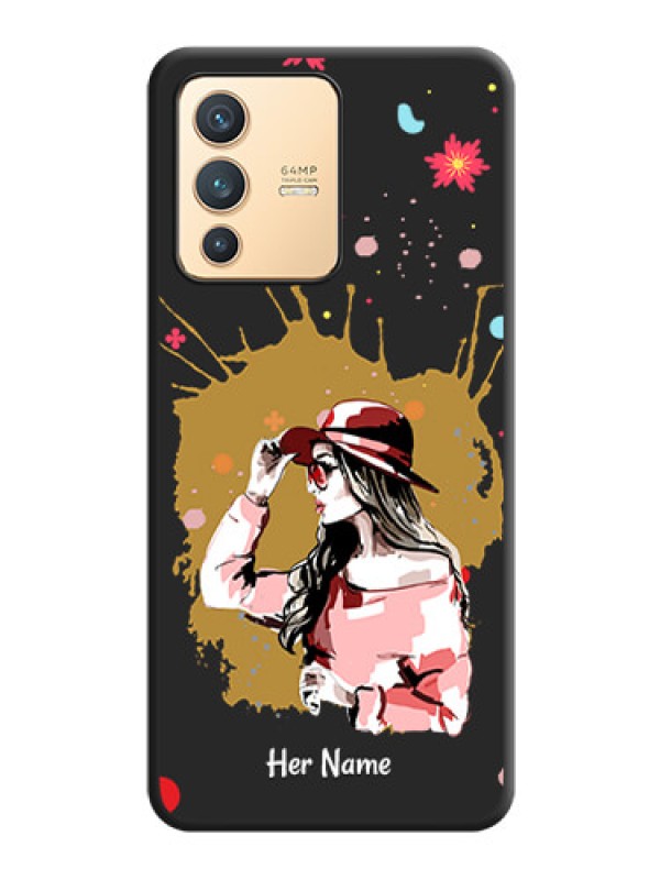 Custom Mordern Lady With Color Splash Background With Custom Text On Space Black Personalized Soft Matte Phone Covers -Vivo V23 5G