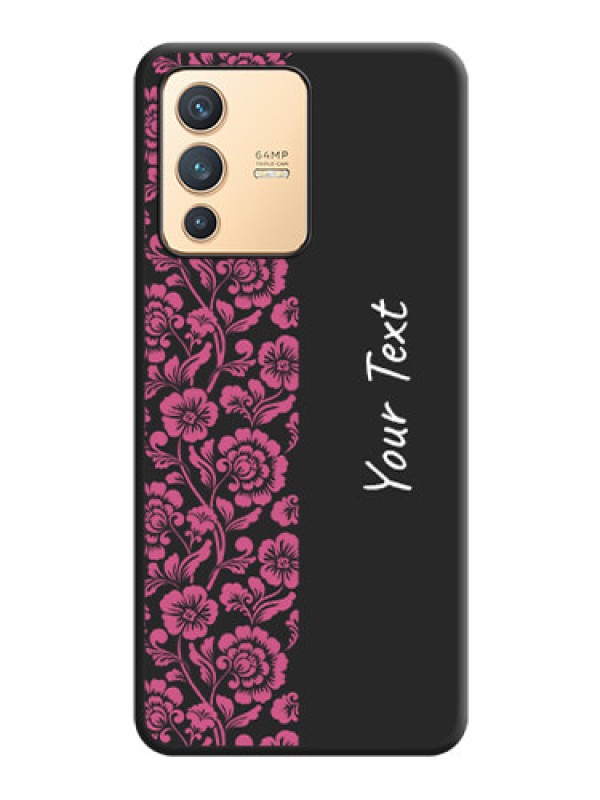 Custom Pink Floral Pattern Design With Custom Text On Space Black Personalized Soft Matte Phone Covers -Vivo V23 5G