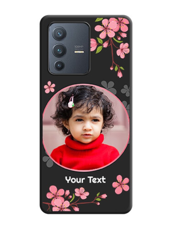 Custom Round Image with Pink Color Floral Design on Photo on Space Black Soft Matte Back Cover - Vivo V23 Pro 5G