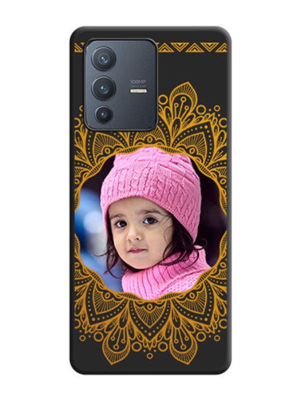 Custom Round Image with Floral Design on Photo on Space Black Soft Matte Mobile Cover - Vivo V23 Pro 5G