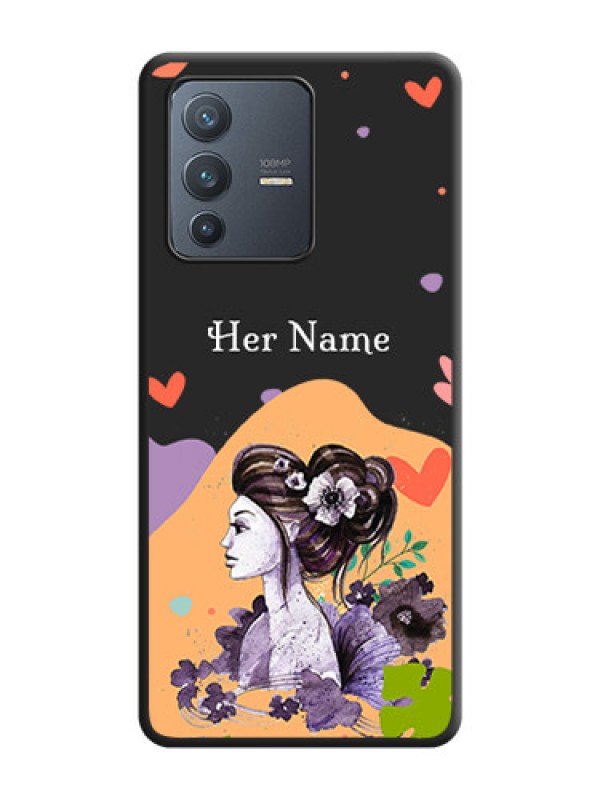 Custom Namecase For Her With Fancy Lady Image On Space Black Personalized Soft Matte Phone Covers -Vivo V23 Pro 5G