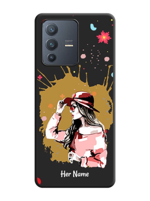 Custom Mordern Lady With Color Splash Background With Custom Text On Space Black Personalized Soft Matte Phone Covers -Vivo V23 Pro 5G