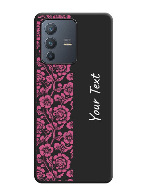 Custom Pink Floral Pattern Design With Custom Text On Space Black Personalized Soft Matte Phone Covers -Vivo V23 Pro 5G