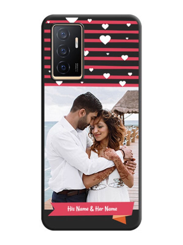 Custom White Color Love Symbols with Pink Lines Pattern on Space Black Custom Soft Matte Phone Cases - Vivo V23e 5G