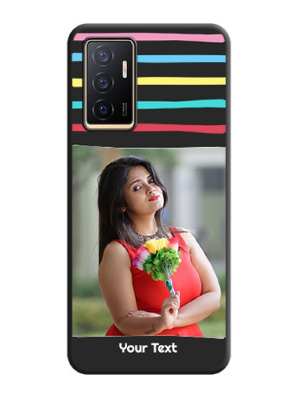 Custom Multicolor Lines with Image on Space Black Personalized Soft Matte Phone Covers - Vivo V23e 5G