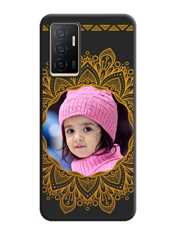 Custom Round Image with Floral Design on Photo on Space Black Soft Matte Mobile Cover - Vivo V23e 5G