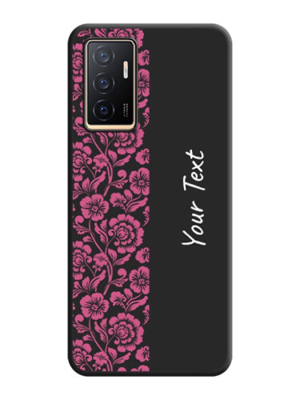 Custom Pink Floral Pattern Design With Custom Text On Space Black Personalized Soft Matte Phone Covers -Vivo V23E 5G