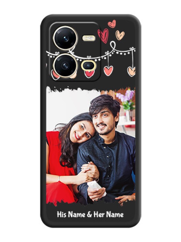 Custom Pink Love Hangings with Name on Space Black Custom Soft Matte Phone Cases - Vivo V25 5G