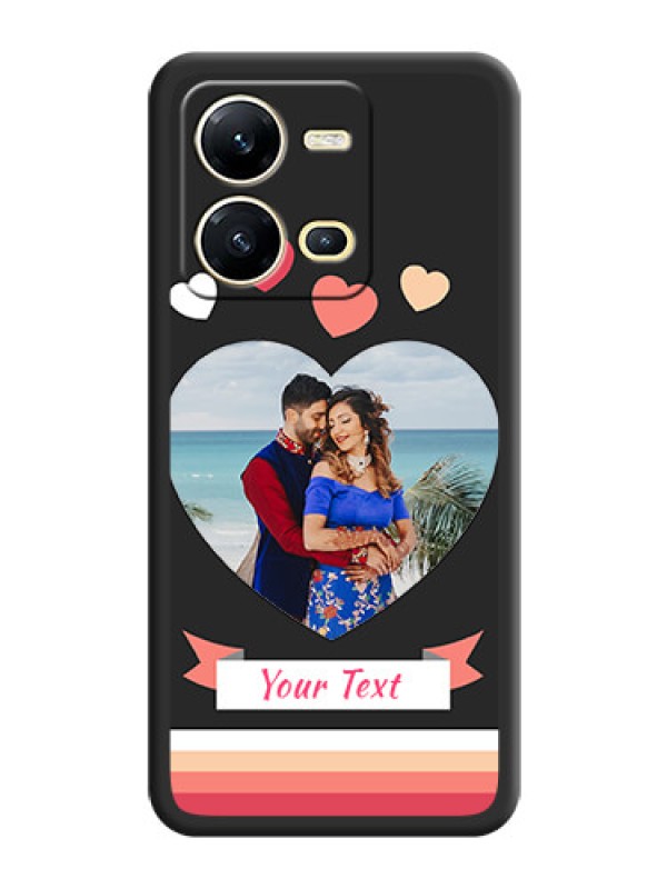Custom Love Shaped Photo with Colorful Stripes on Personalised Space Black Soft Matte Cases - Vivo V25 5G