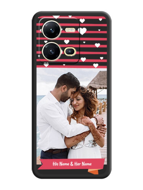 Custom White Color Love Symbols with Pink Lines Pattern on Space Black Custom Soft Matte Phone Cases - Vivo V25 5G