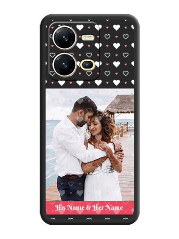 Custom White Color Love Symbols with Text Design on Photo on Space Black Soft Matte Phone Cover - Vivo V25 5G