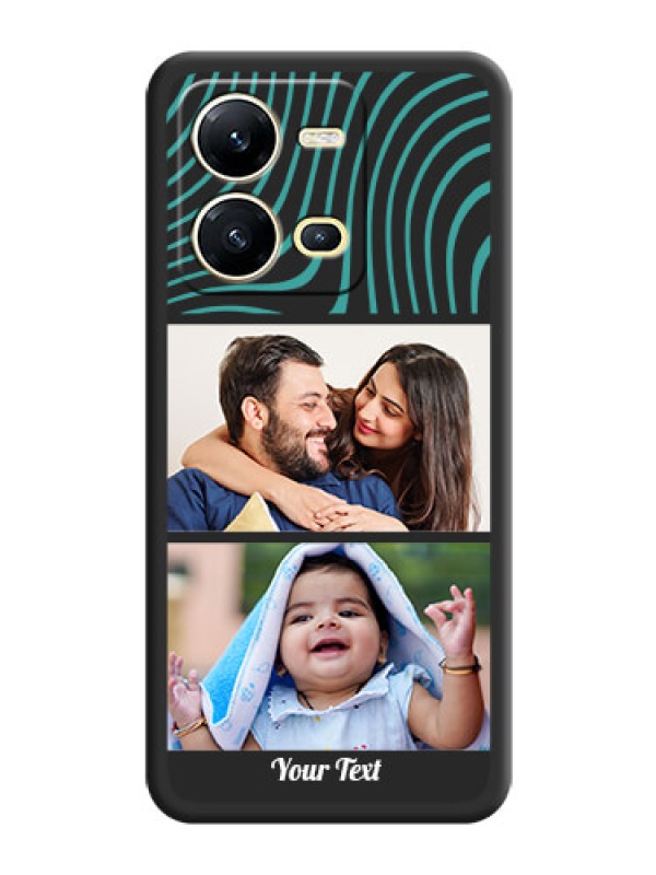 Custom Wave Pattern with 2 Image Holder on Space Black Personalized Soft Matte Phone Covers - Vivo V25 5G