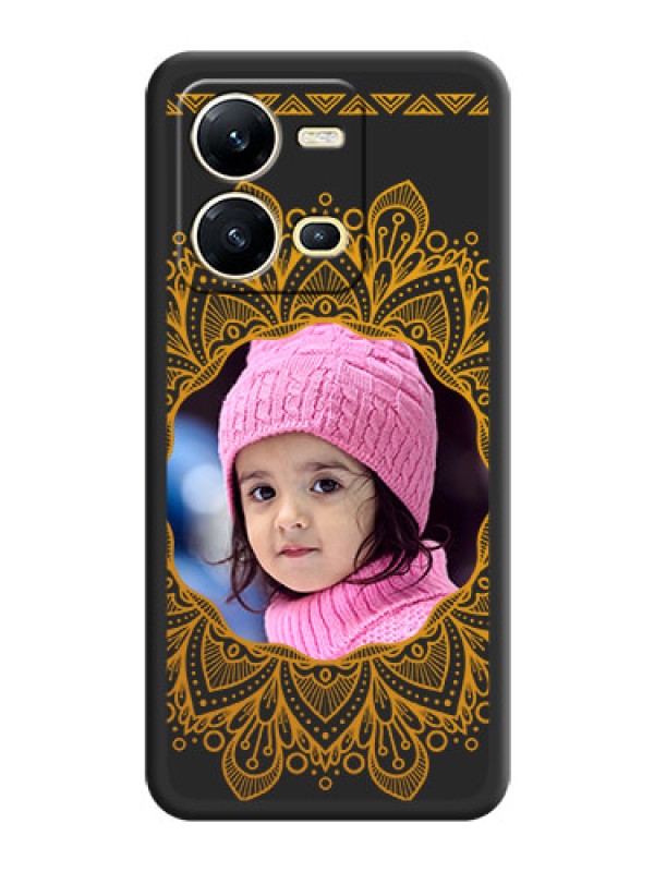 Custom Round Image with Floral Design on Photo on Space Black Soft Matte Mobile Cover - Vivo V25 5G