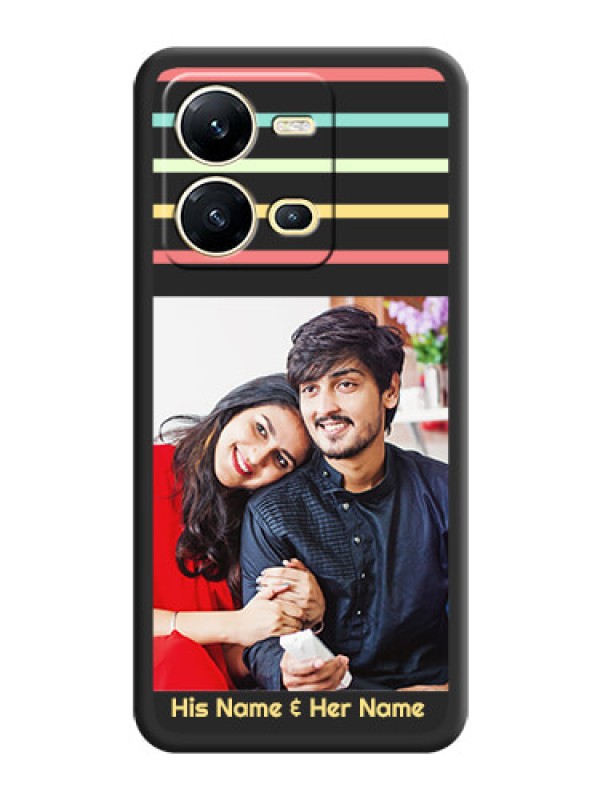 Custom Color Stripes with Photo and Text on Photo on Space Black Soft Matte Mobile Case - Vivo V25 5G