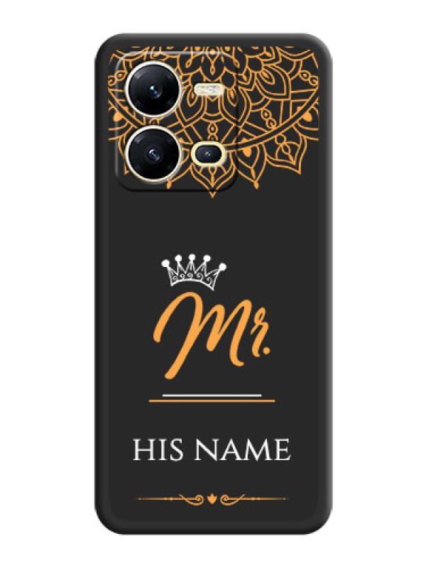 Custom Mr Name with Floral Design  on Personalised Space Black Soft Matte Cases - Vivo V25 5G