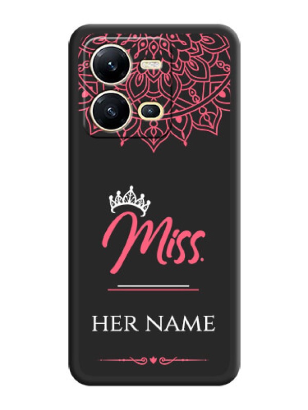 Custom Mrs Name with Floral Design on Space Black Personalized Soft Matte Phone Covers - Vivo V25 5G