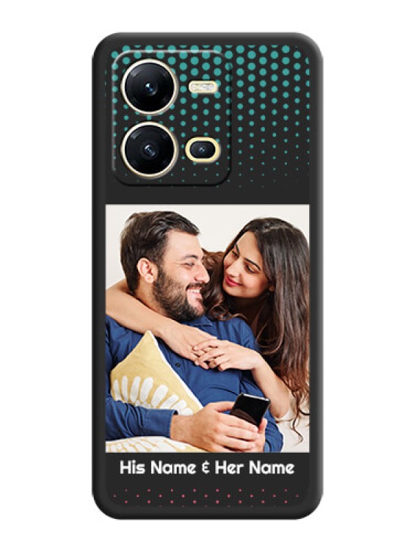 Custom Faded Dots with Grunge Photo Frame and Text on Space Black Custom Soft Matte Phone Cases - Vivo V25 5G