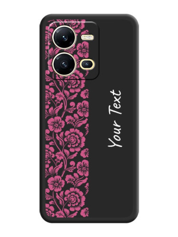 Custom Pink Floral Pattern Design With Custom Text On Space Black Personalized Soft Matte Phone Covers -Vivo V25 5G