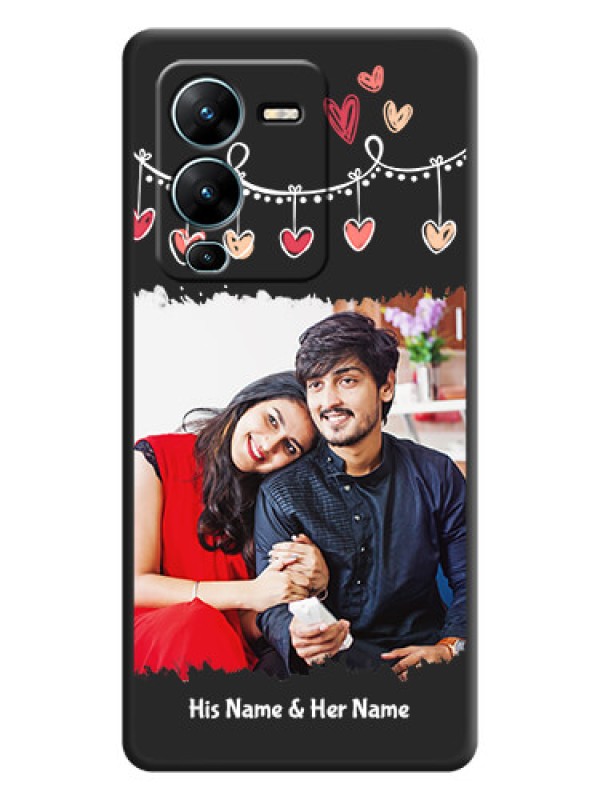 Custom Pink Love Hangings with Name on Space Black Custom Soft Matte Phone Cases - Vivo V25 Pro 5G