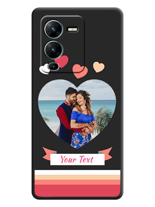 Custom Love Shaped Photo with Colorful Stripes on Personalised Space Black Soft Matte Cases - Vivo V25 Pro 5G