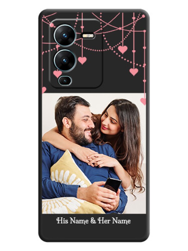Custom Pink Love Hangings with Text on Space Black Custom Soft Matte Back Cover - Vivo V25 Pro 5G
