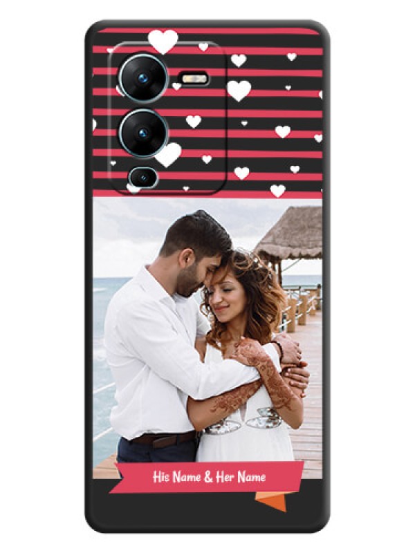 Custom White Color Love Symbols with Pink Lines Pattern on Space Black Custom Soft Matte Phone Cases - Vivo V25 Pro 5G