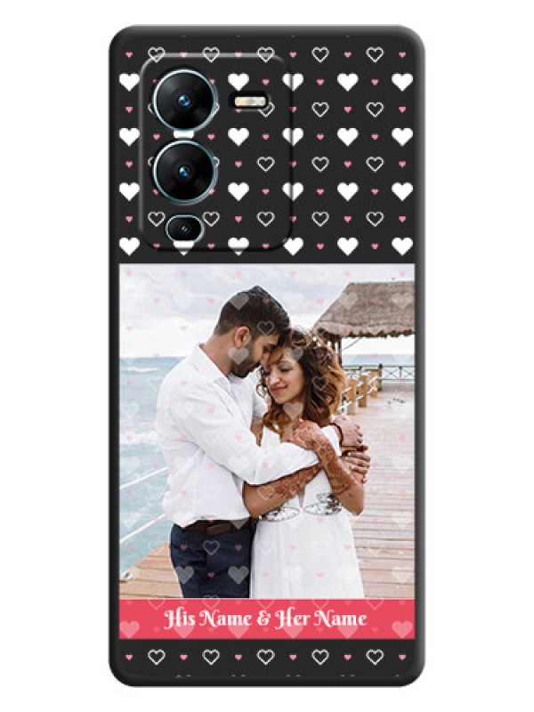 Custom White Color Love Symbols with Text Design on Photo on Space Black Soft Matte Phone Cover - Vivo V25 Pro 5G