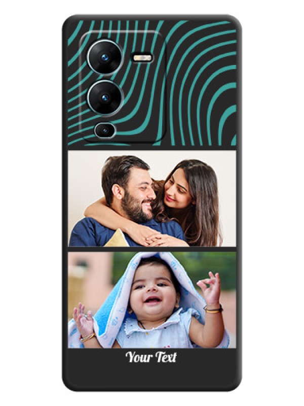 Custom Wave Pattern with 2 Image Holder on Space Black Personalized Soft Matte Phone Covers - Vivo V25 Pro 5G