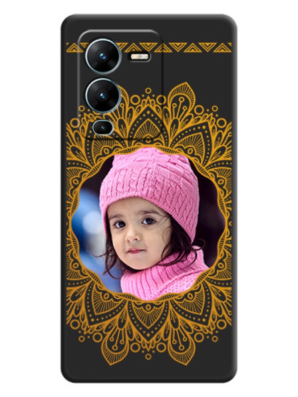 Custom Round Image with Floral Design on Photo on Space Black Soft Matte Mobile Cover - Vivo V25 Pro 5G