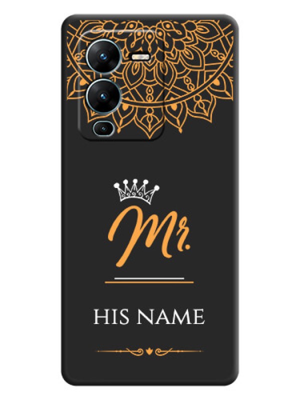 Custom Mr Name with Floral Design  on Personalised Space Black Soft Matte Cases - Vivo V25 Pro 5G