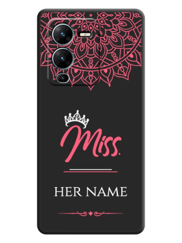 Custom Mrs Name with Floral Design on Space Black Personalized Soft Matte Phone Covers - Vivo V25 Pro 5G
