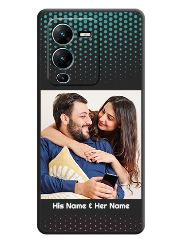 Custom Faded Dots with Grunge Photo Frame and Text on Space Black Custom Soft Matte Phone Cases - Vivo V25 Pro 5G
