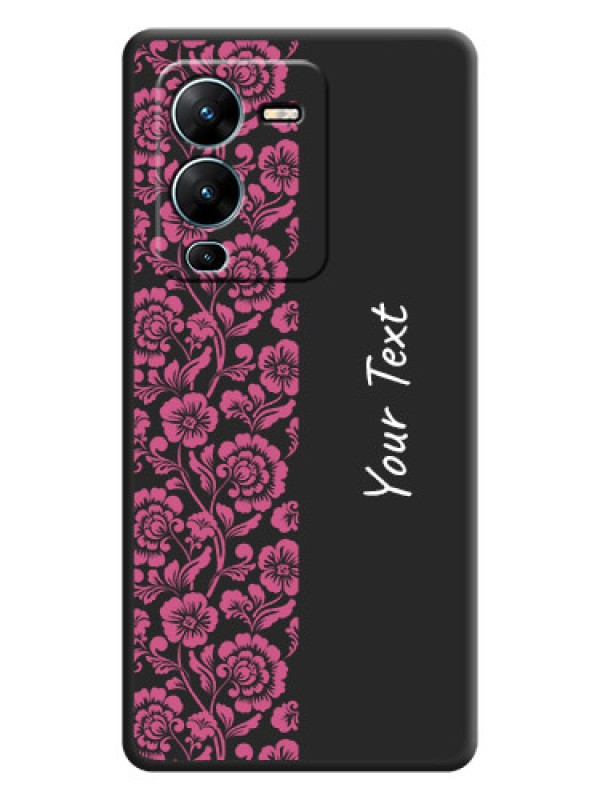 Custom Pink Floral Pattern Design With Custom Text On Space Black Personalized Soft Matte Phone Covers -Vivo V25 Pro 5G