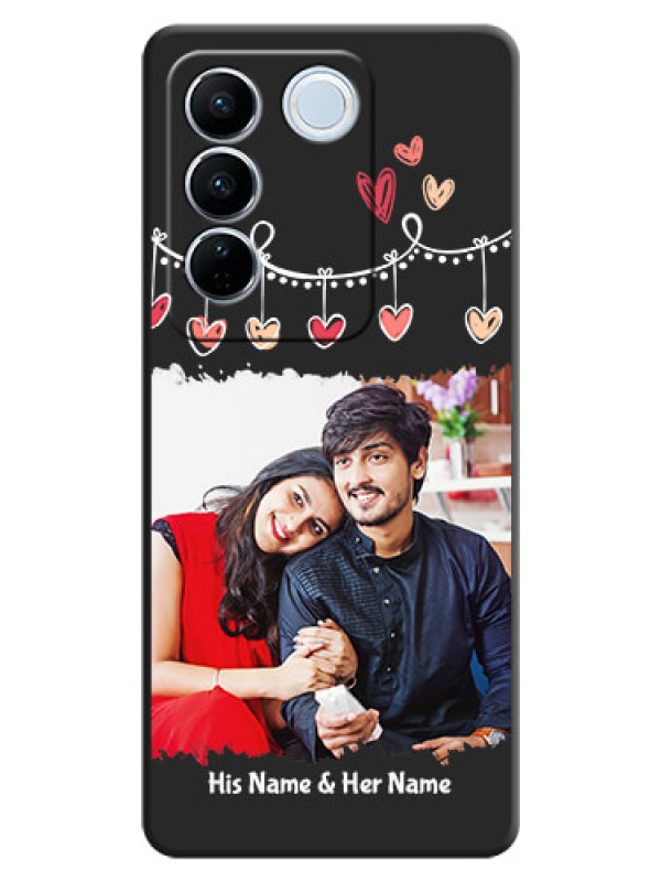 Custom Pink Love Hangings with Name on Space Black Custom Soft Matte Phone Cases - Vivo V27 Pro