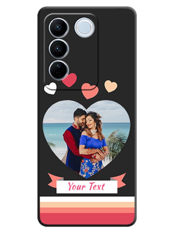 Custom Love Shaped Photo with Colorful Stripes on Personalised Space Black Soft Matte Cases - Vivo V27 Pro