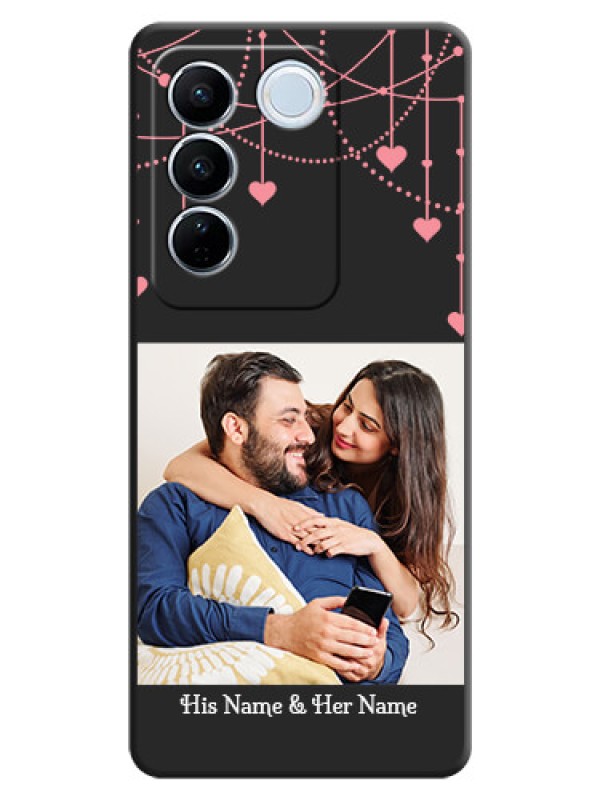 Custom Pink Love Hangings with Text on Space Black Custom Soft Matte Back Cover - Vivo V27 Pro