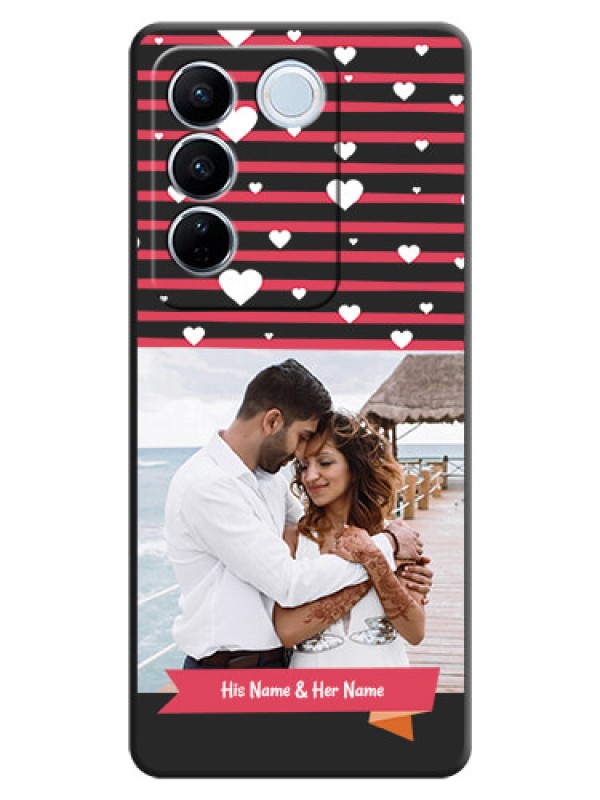Custom White Color Love Symbols with Pink Lines Pattern on Space Black Custom Soft Matte Phone Cases - Vivo V27 Pro
