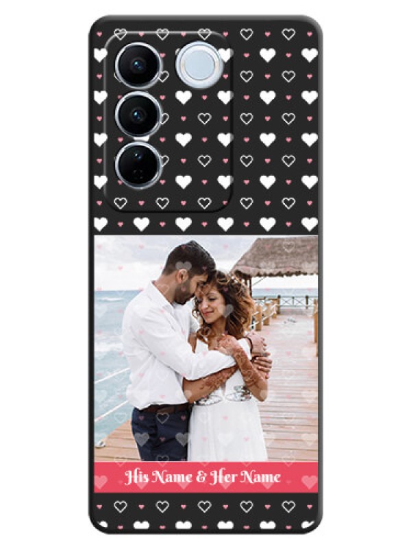 Custom White Color Love Symbols with Text Design on Photo on Space Black Soft Matte Phone Cover - Vivo V27 Pro