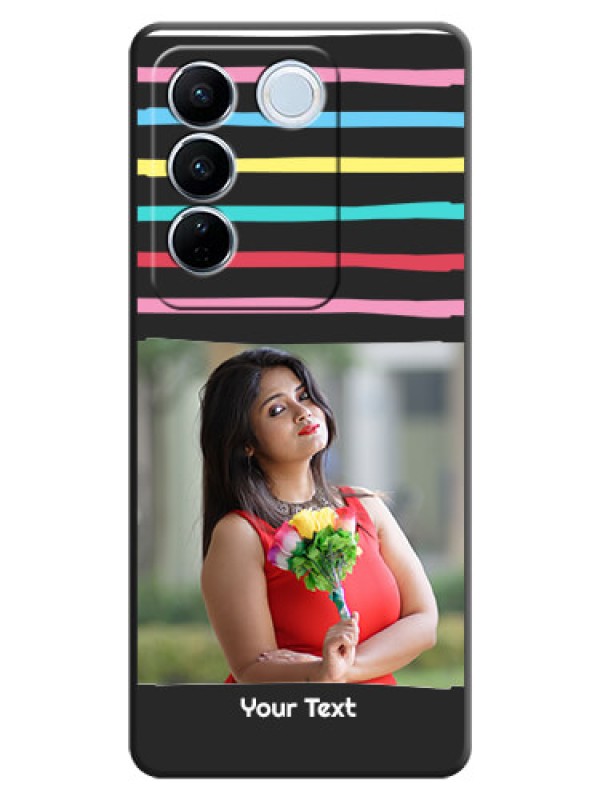 Custom Multicolor Lines with Image on Space Black Personalized Soft Matte Phone Covers - Vivo V27 Pro
