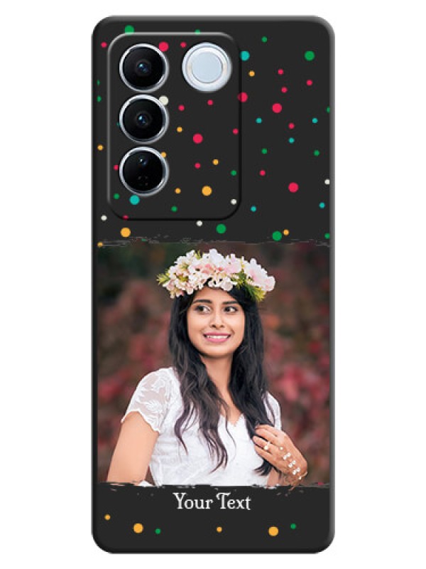 Custom Multicolor Dotted Pattern with Text on Space Black Custom Soft Matte Phone Back Cover - Vivo V27 Pro