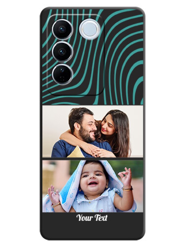 Custom Wave Pattern with 2 Image Holder on Space Black Personalized Soft Matte Phone Covers - Vivo V27 Pro